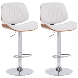 Juego de 2 taburetes de bar Clawson en tela cromada, color nogal/crema