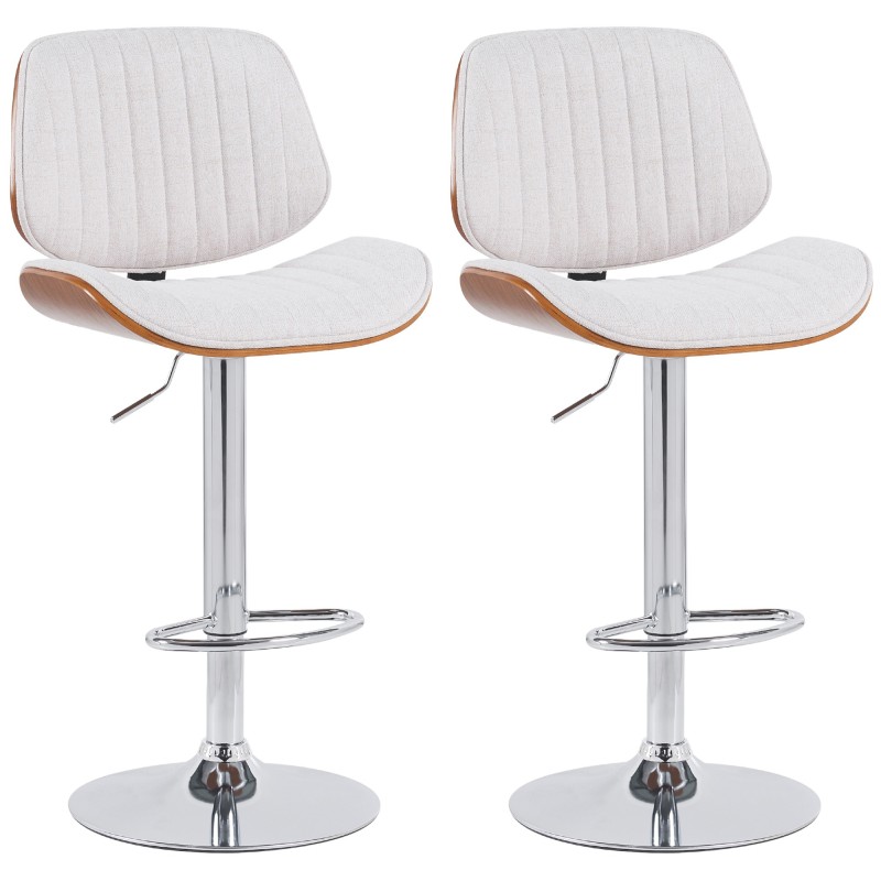 Juego de 2 taburetes de bar Clawson en tela cromada, color nogal/crema