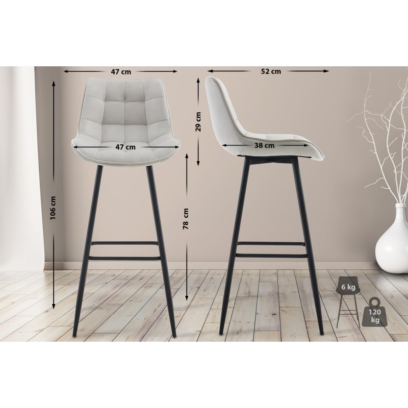 Juego de 2 taburetes de bar Dartford en terciopelo gris Juego de 2 taburetes de bar Dartford en terciopelo gris