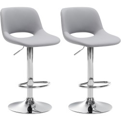Juego de 2 taburetes de bar Camden, piel sintética, gris cromado