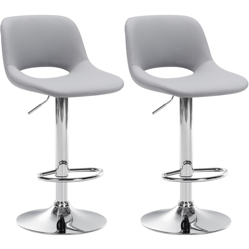 Juego de 2 taburetes de bar Camden, piel sintética, gris cromado