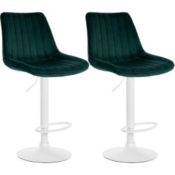 Juego de 2 taburetes de bar Toni, terciopelo, blanco y verde