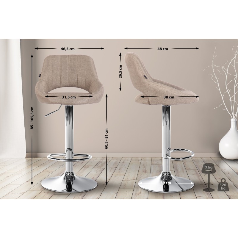 Juego de 2 taburetes de bar Milet en tela color topo C