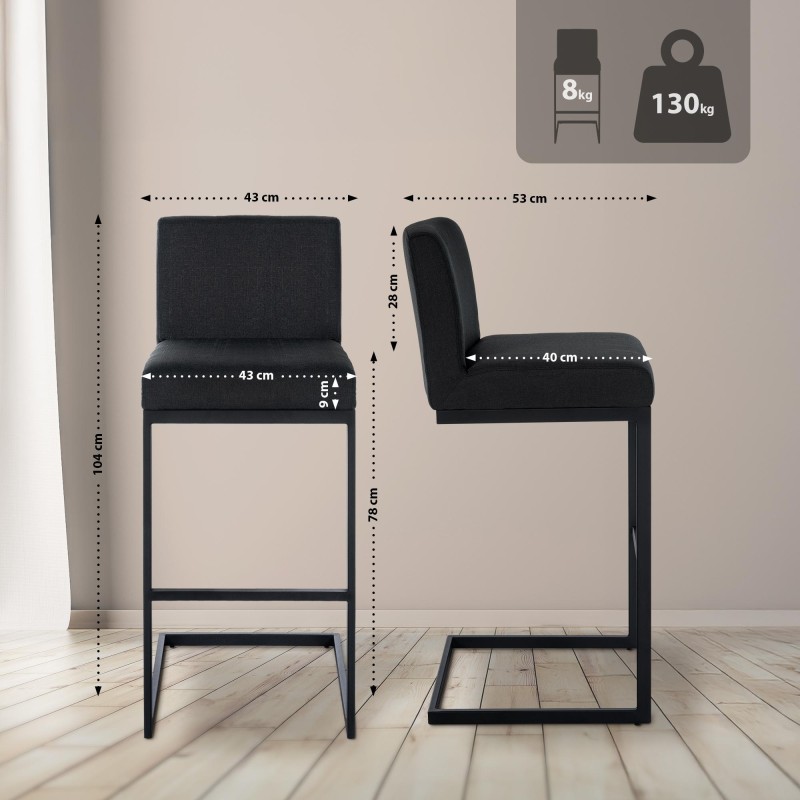 Taburete de bar Hopewell de tela gris oscuro B