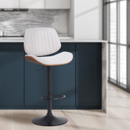 Taburete de bar Clawson en tela nogal negro/crema