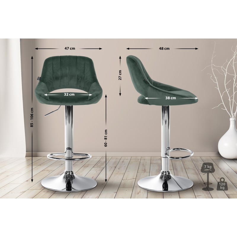 Juego de 2 taburetes de bar Milet en terciopelo verde C