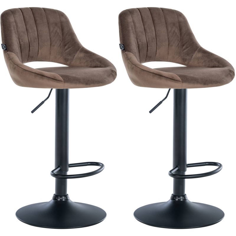 Juego de 2 taburetes de bar Milet en terciopelo marrón B