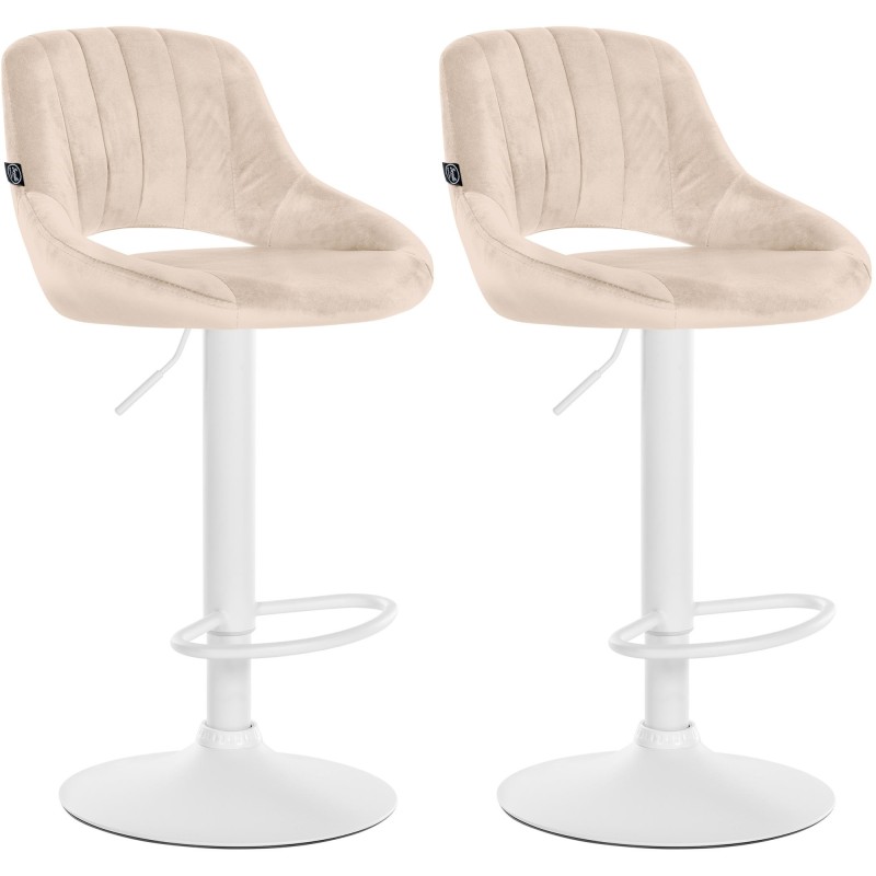 Juego de 2 taburetes de bar Milet de terciopelo con acabado crema