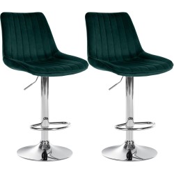 Juego de 2 taburetes de bar Toni en terciopelo verde y cromo