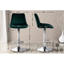 Juego de 2 taburetes de bar Toni en terciopelo verde y cromo Juego de 2 taburetes de bar Toni en terciopelo verde y cromo