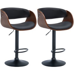 Juego de 2 taburetes de bar Portmore de piel sintética B nogal/negro