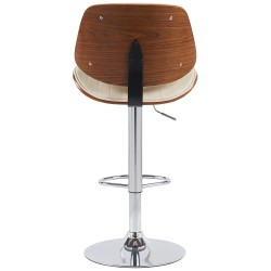 Taburete de bar Clawson, piel sintética, cromado, nogal/crema