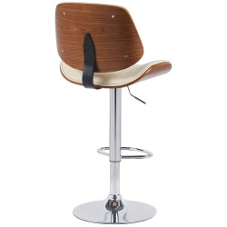 Taburete de bar Clawson, piel sintética, cromado, nogal/crema