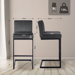 Taburete de bar Hopewell Velvet B Gris oscuro