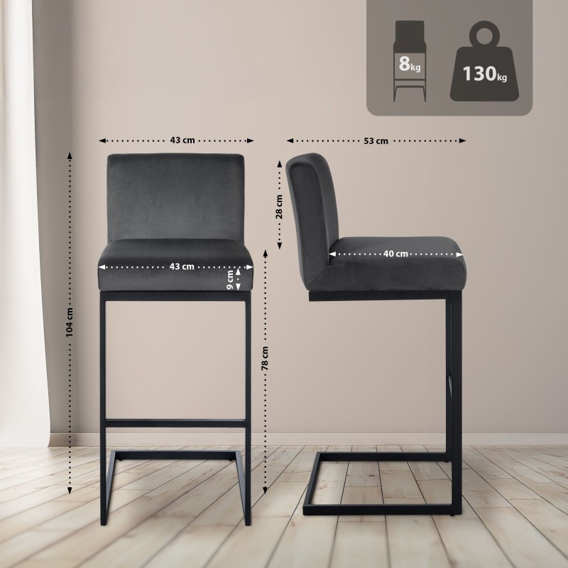 Taburete de bar Hopewell Velvet B Gris oscuro