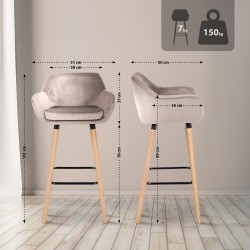 Juego de 2 taburetes de bar Grant de terciopelo color crema