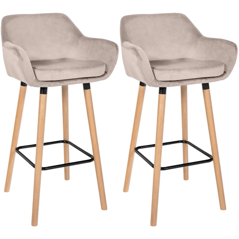 Juego de 2 taburetes de bar Grant de terciopelo color crema