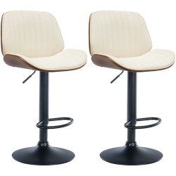 Juego de 2 taburetes de bar Nova, piel sintética, color nogal/crema