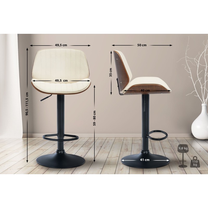 Juego de 2 taburetes de bar Nova, piel sintética, color nogal/crema