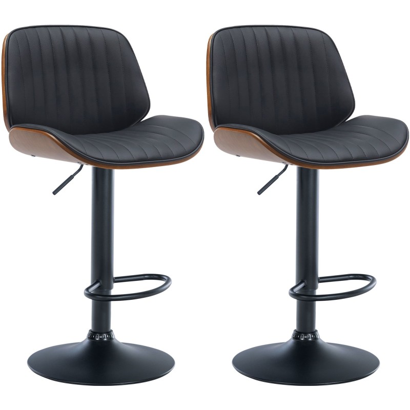 Juego de 2 taburetes de bar Nova, piel sintética, nogal/negro