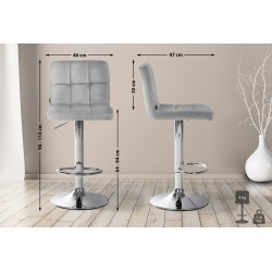Juego de 2 taburetes de bar Peru en terciopelo gris cromado