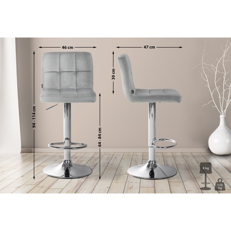 Juego de 2 taburetes de bar Peru en terciopelo gris cromado