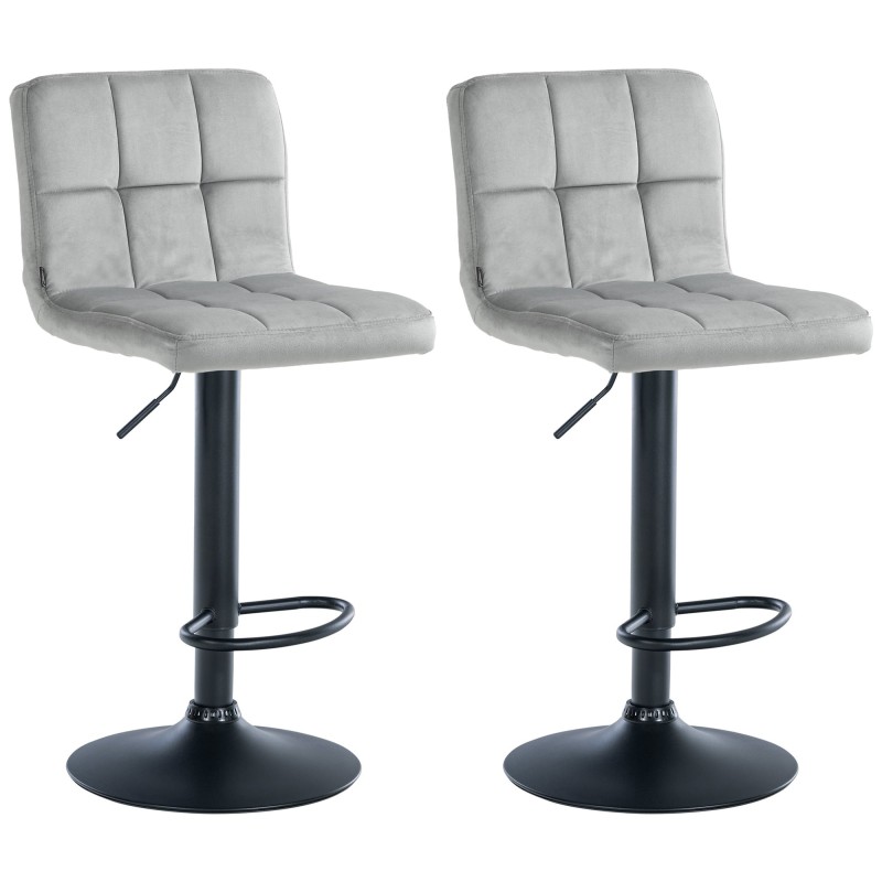 Juego de 2 taburetes de bar Perú en terciopelo negro y gris