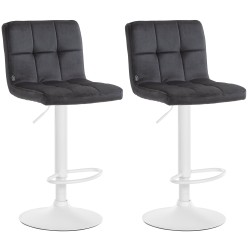 Juego de 2 taburetes de bar Perú en terciopelo blanco y negro