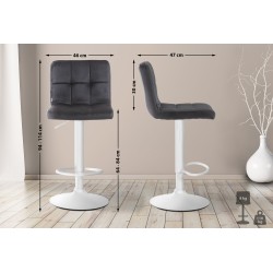 Juego de 2 taburetes de bar Perú en terciopelo blanco y negro