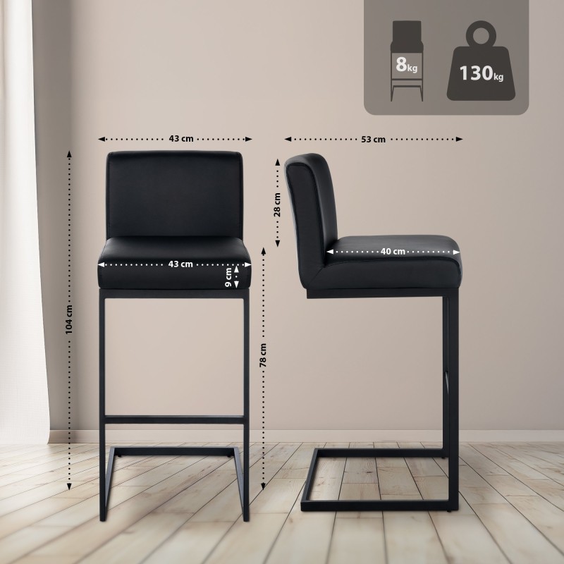 Taburete de bar Hopewell de piel sintética B negro