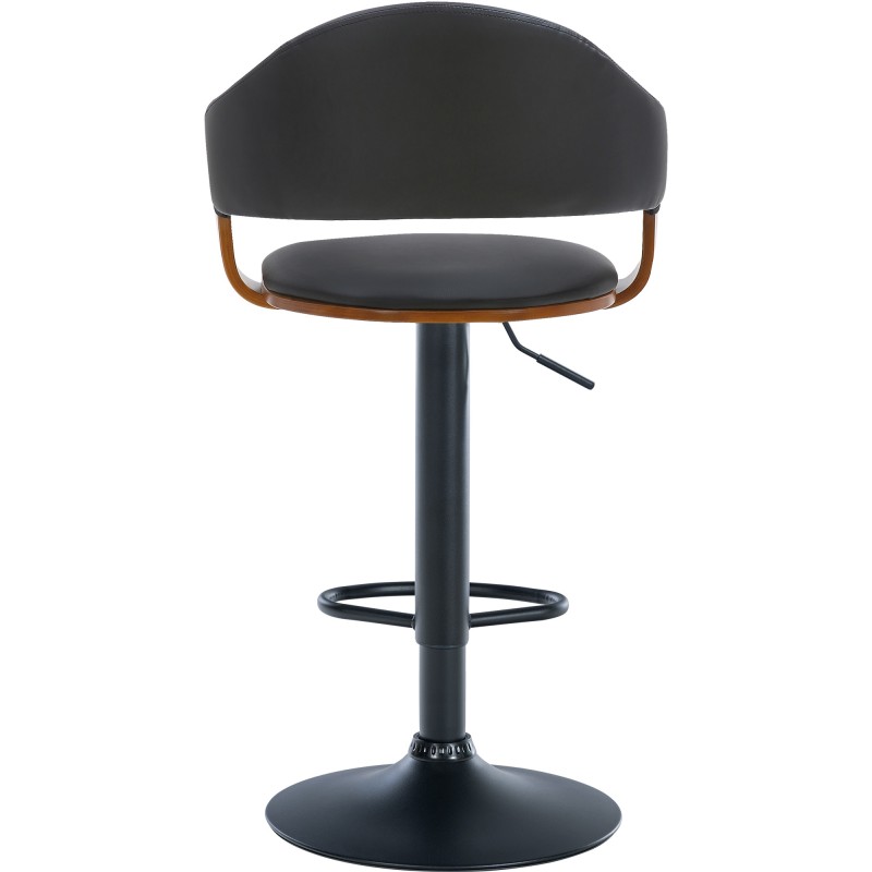 Juego de 2 taburetes de bar Nilse en piel sintética negra, nogal/negro