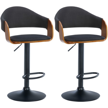 Juego de 2 taburetes de bar Nilse en nogal negro/tela negra