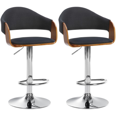 Juego de 2 taburetes de bar Nilse en tela cromada, nogal/negro