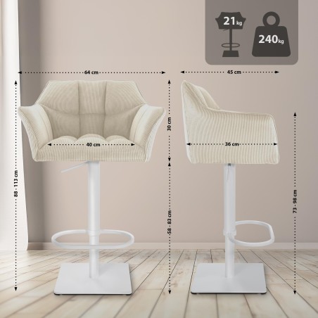 Taburete de bar Damaso W Cord Cream