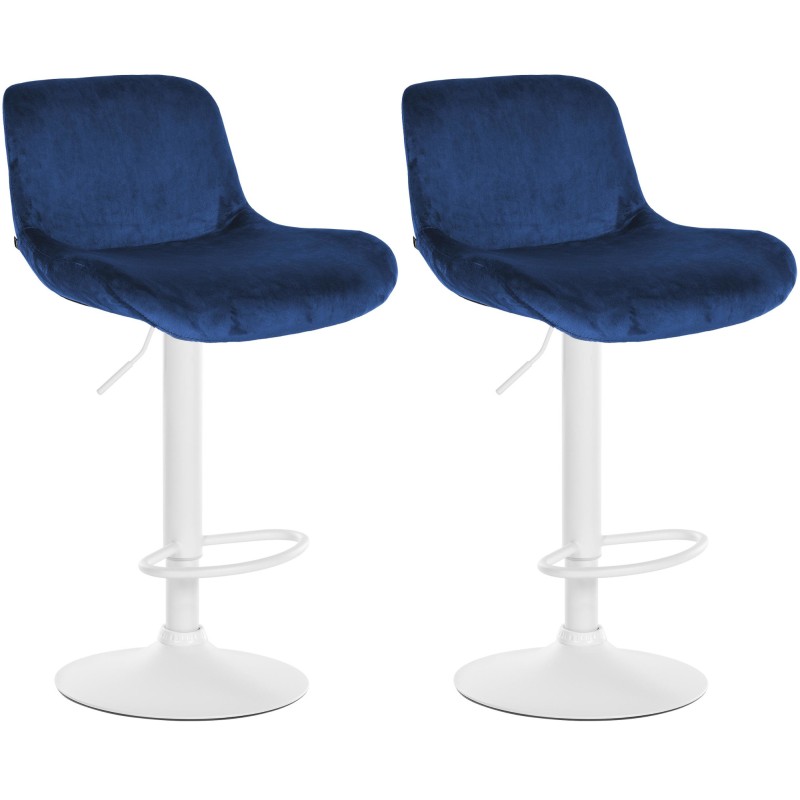 Juego de 2 taburetes de bar Solon en terciopelo blanco y azul