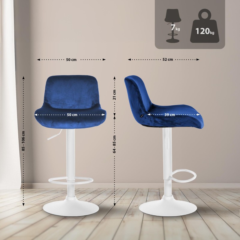 Juego de 2 taburetes de bar Solon en terciopelo blanco y azul