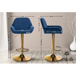 Taburete de bar Braga Gold en terciopelo azul