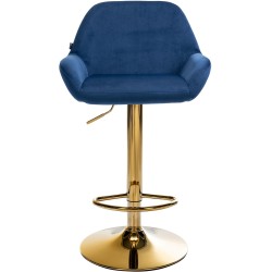 Taburete de bar Braga Gold en terciopelo azul