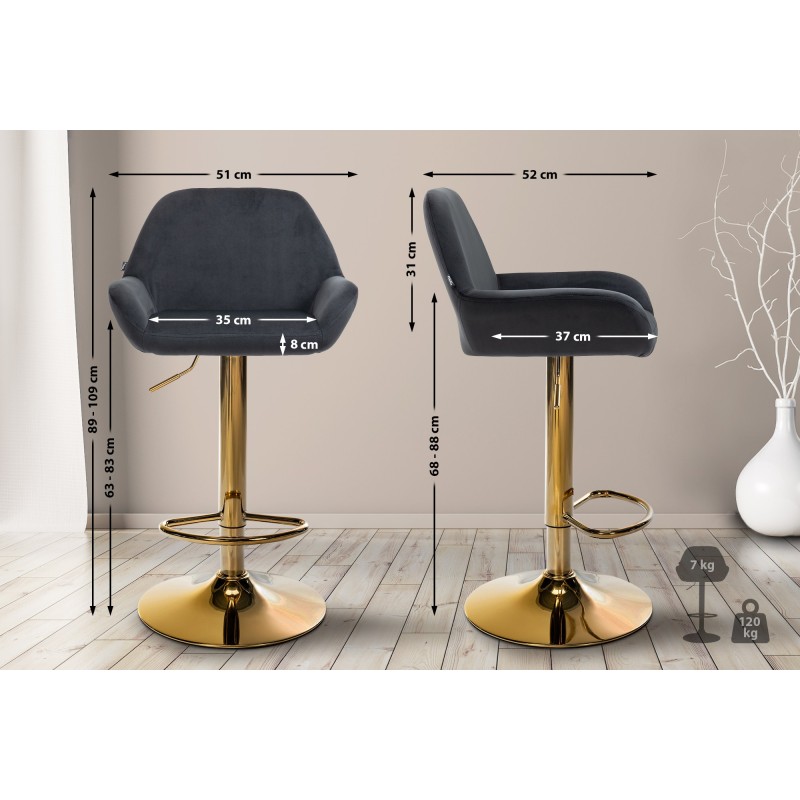 Taburete de bar Braga Gold en terciopelo negro