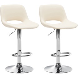 Juego de 2 taburetes de bar Camden, piel sintética, cromado y crema