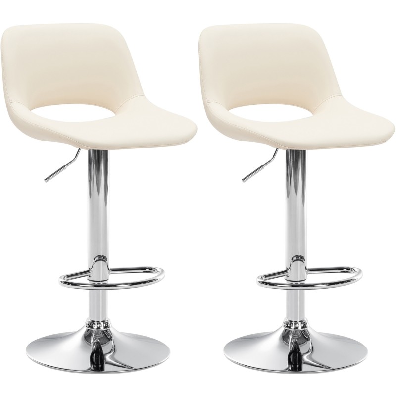 Juego de 2 taburetes de bar Camden, piel sintética, cromado y crema