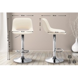 Juego de 2 taburetes de bar Camden, piel sintética, cromado y crema