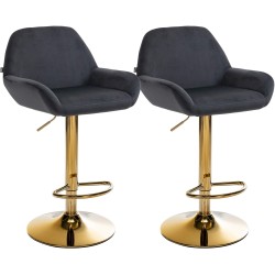 Juego de 2 taburetes de bar Braga de terciopelo dorado y negro