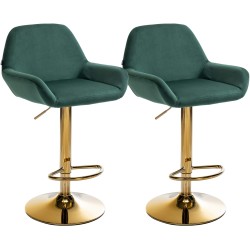 Juego de 2 taburetes de bar Braga Gold en terciopelo verde oscuro