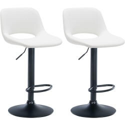 Juego de 2 taburetes de bar Camden, piel sintética, blanco y negro