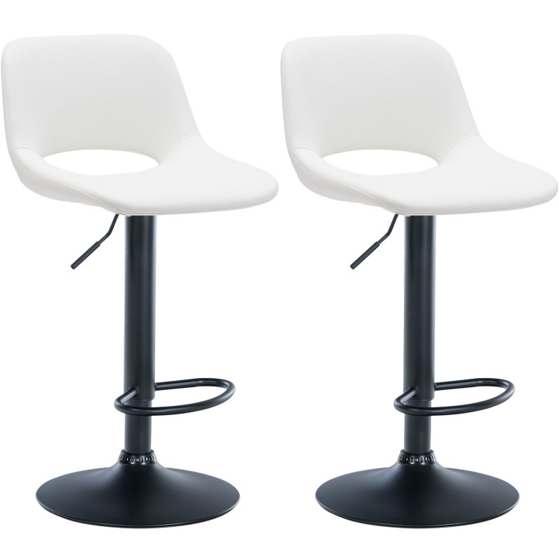 Juego de 2 taburetes de bar Camden, piel sintética, blanco y negro