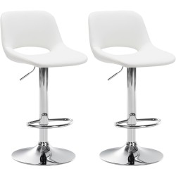 Juego de 2 taburetes de bar Camden, piel sintética, cromado y blanco