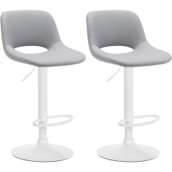 Juego de 2 taburetes de bar Camden, piel sintética, blanco/gris
