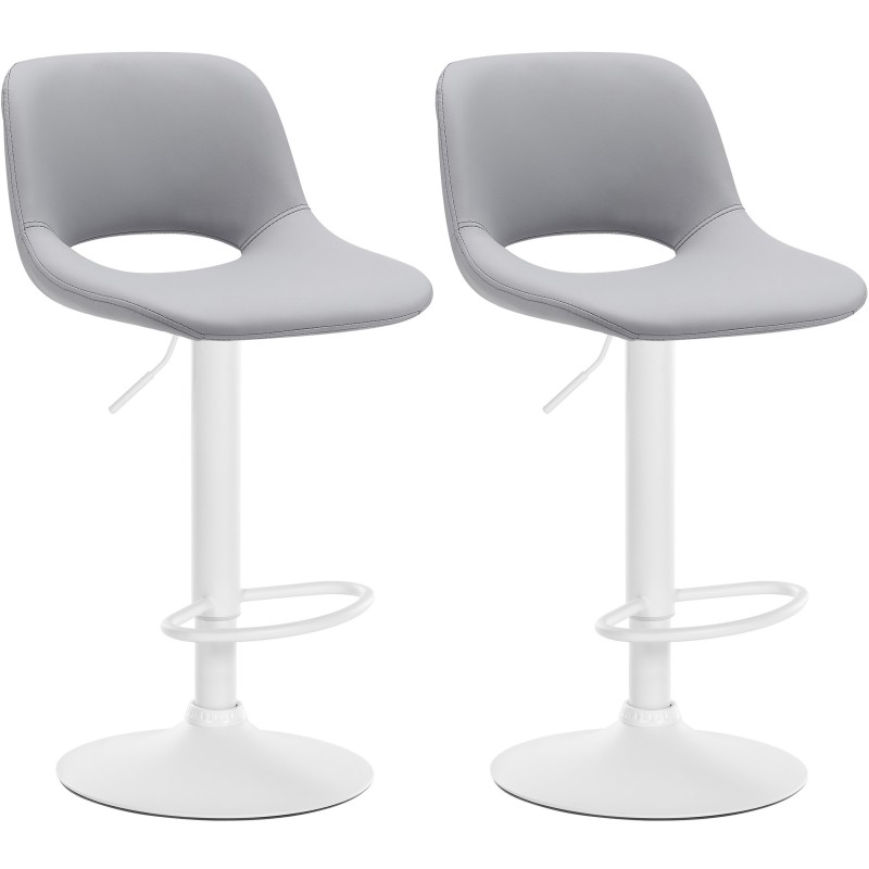 Juego de 2 taburetes de bar Camden, piel sintética, blanco/gris