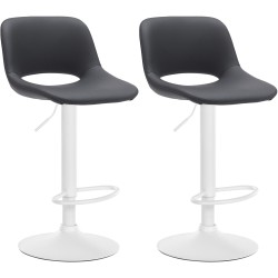 Juego de 2 taburetes de bar Camden, piel sintética, blanco/negro